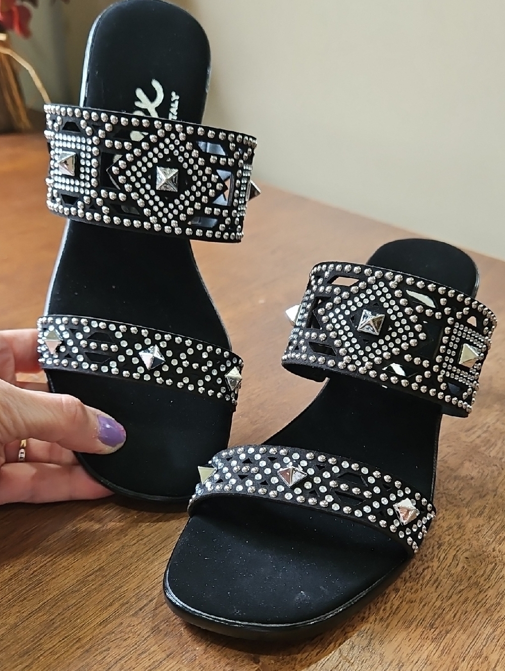 Onex Black Studded Double-Band Slide Mules